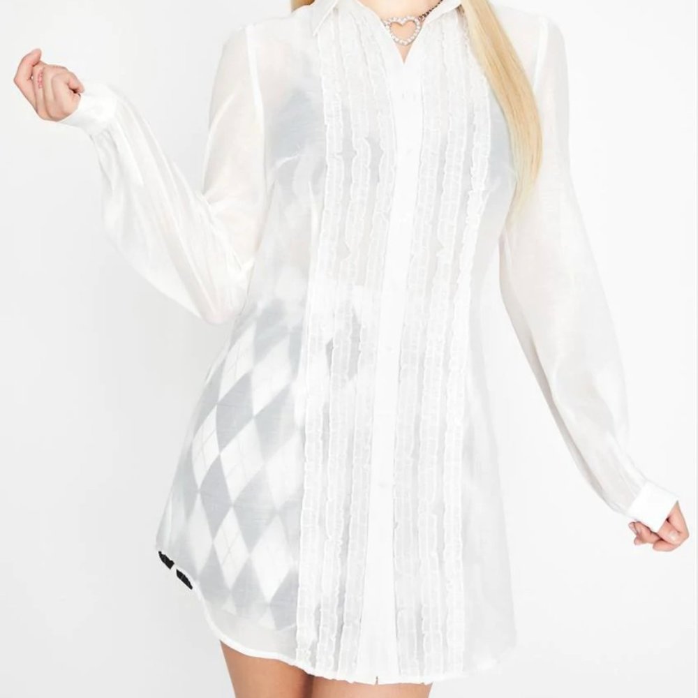 Dolls Kill Preppy Sheer Button Up Top